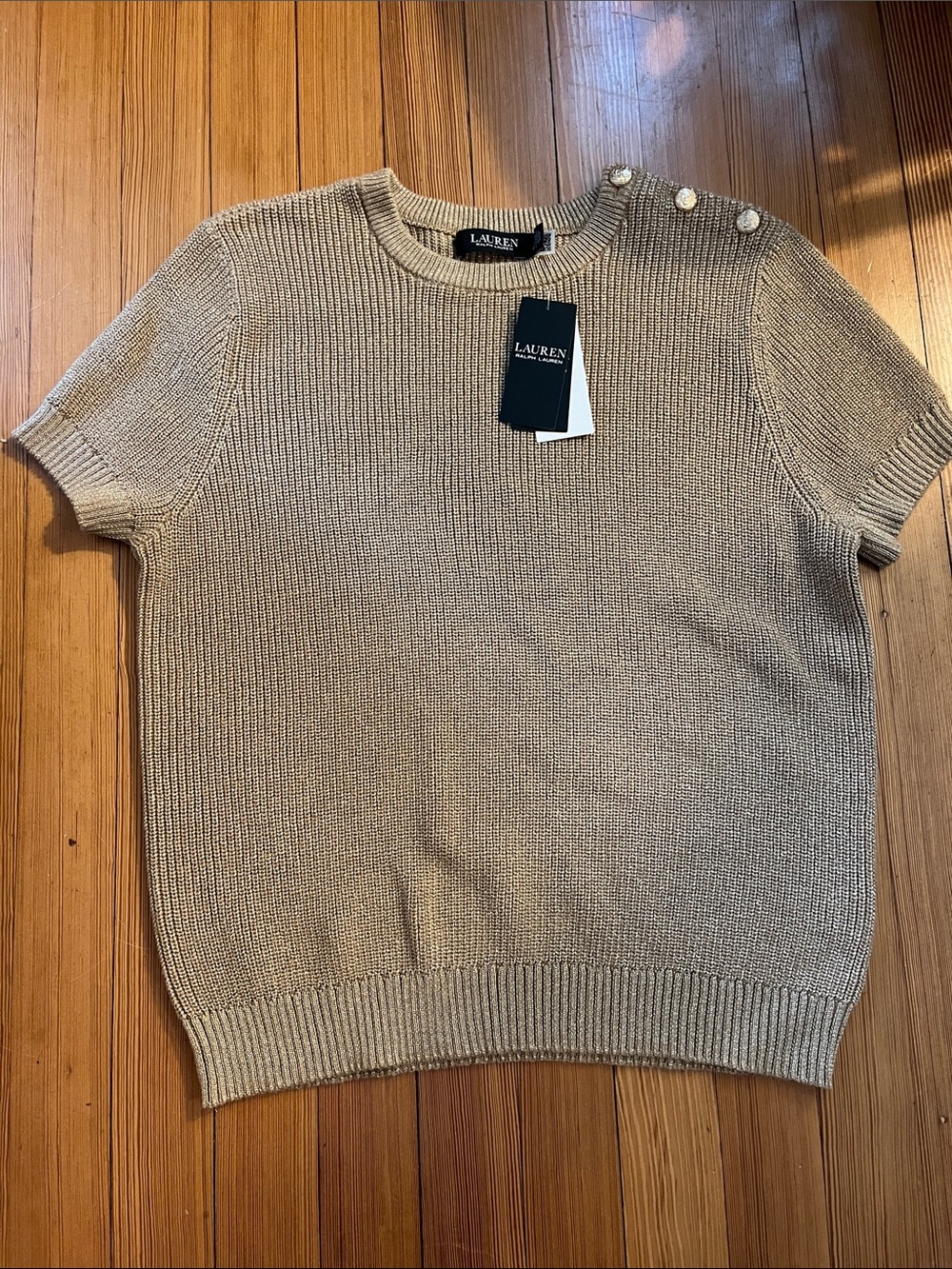 NWT Ralph Lauren Metallic Gold Short Sleeve Sweater